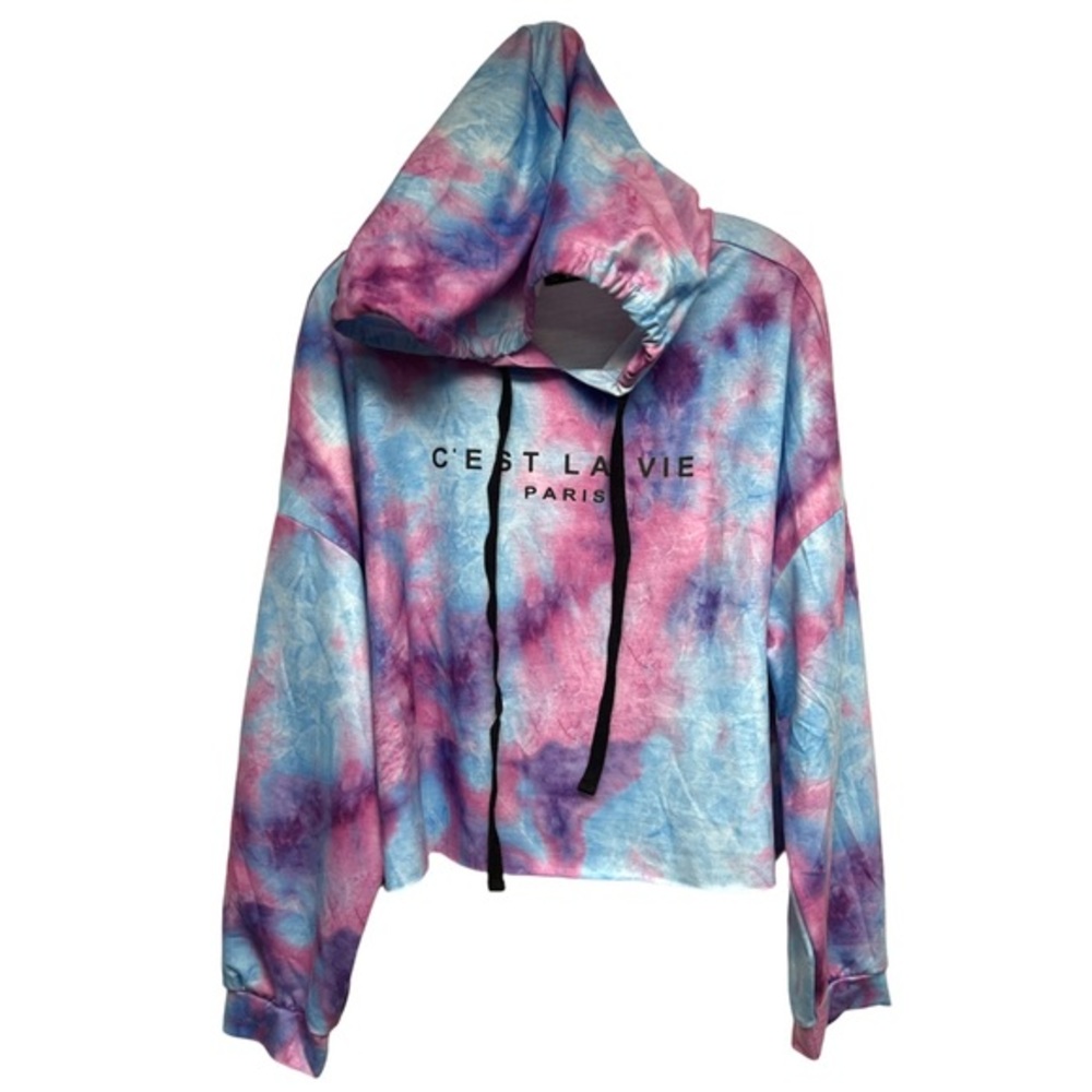Shein Cropped Hoodie Plus Tie Dye Shirt C’est La Vie 2xL Purple Blue
